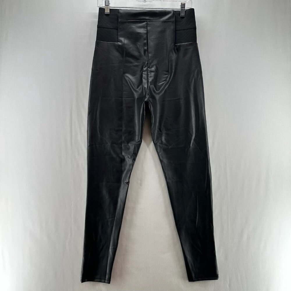 A New Day Faux Leather Leggings Women M Elastic Waistband Pull On HighRise Black - Picture 2 of 12